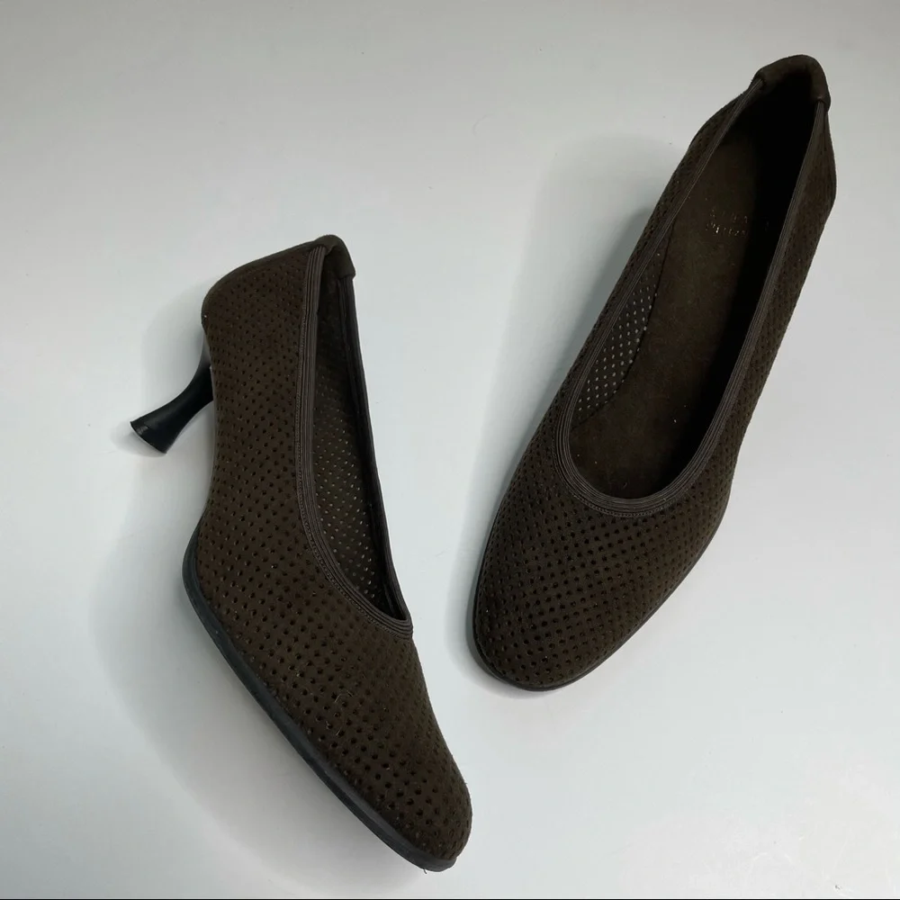 Stuart Weitzman Brown Perforated Heels size 9